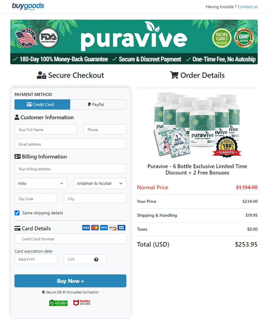 Puravive Secured Order Page